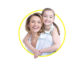 CLoseup portrait of happy  white mother and young daughter - isolated. Happy family people concept.